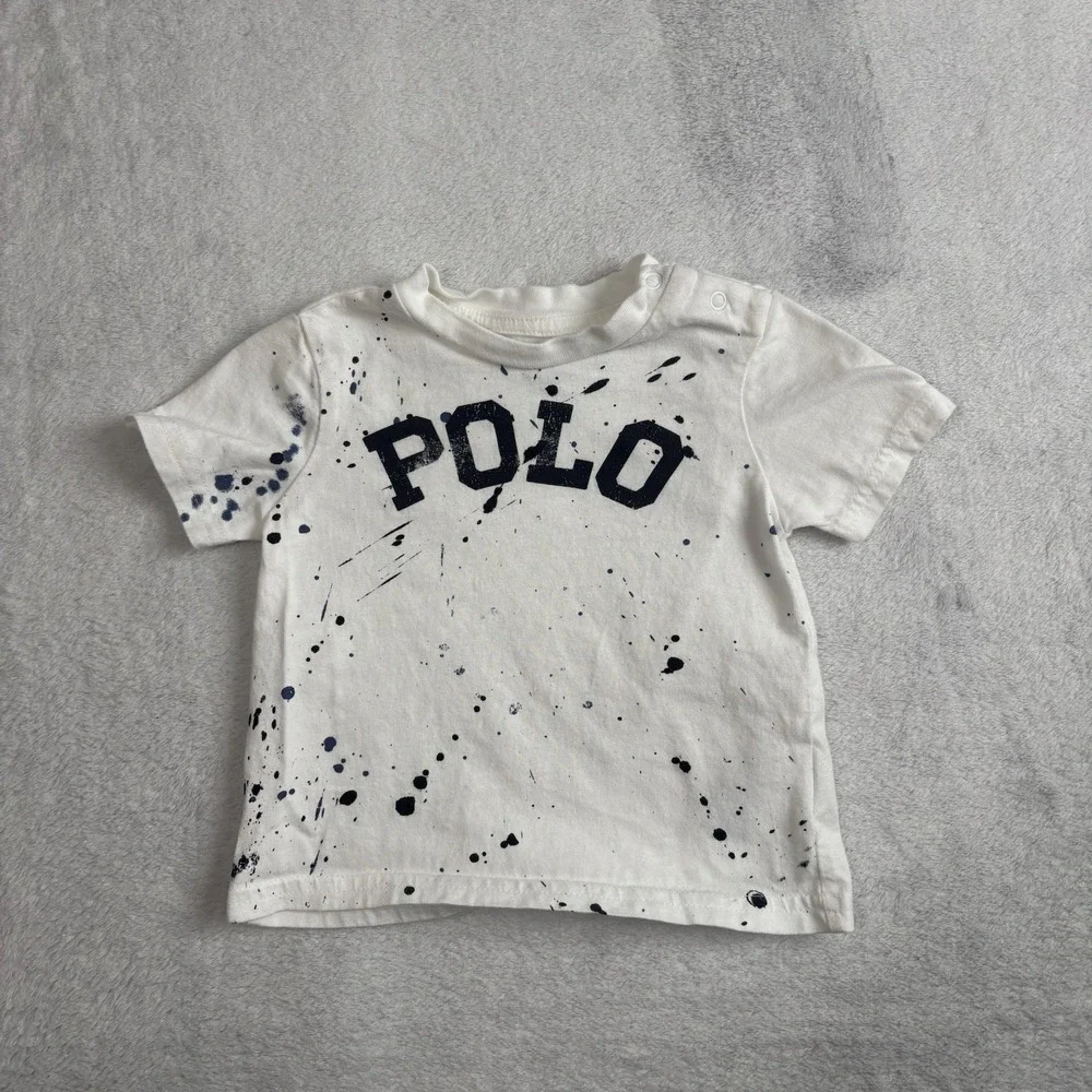 Ralph Lauren Polo Paint Splatter White SS Graphic Shirt Infant Size‎ 6M Months
